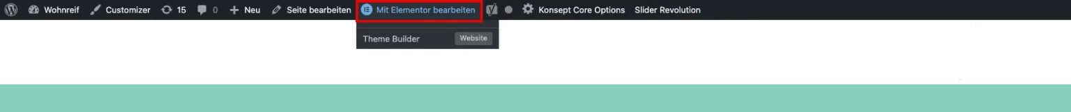 Leiste mit dem Knopf „Mit Elementor bearbeiten“
