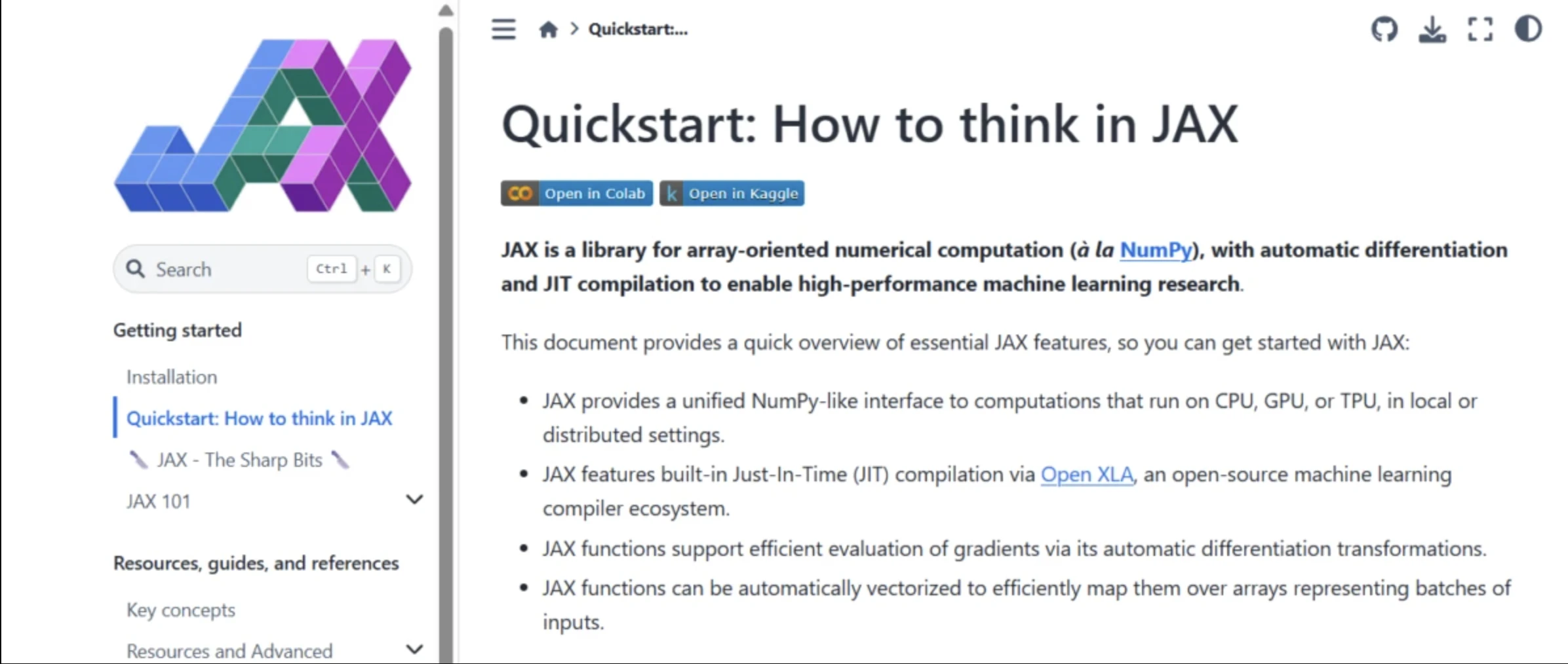 JAX Quickstart-Dashboard