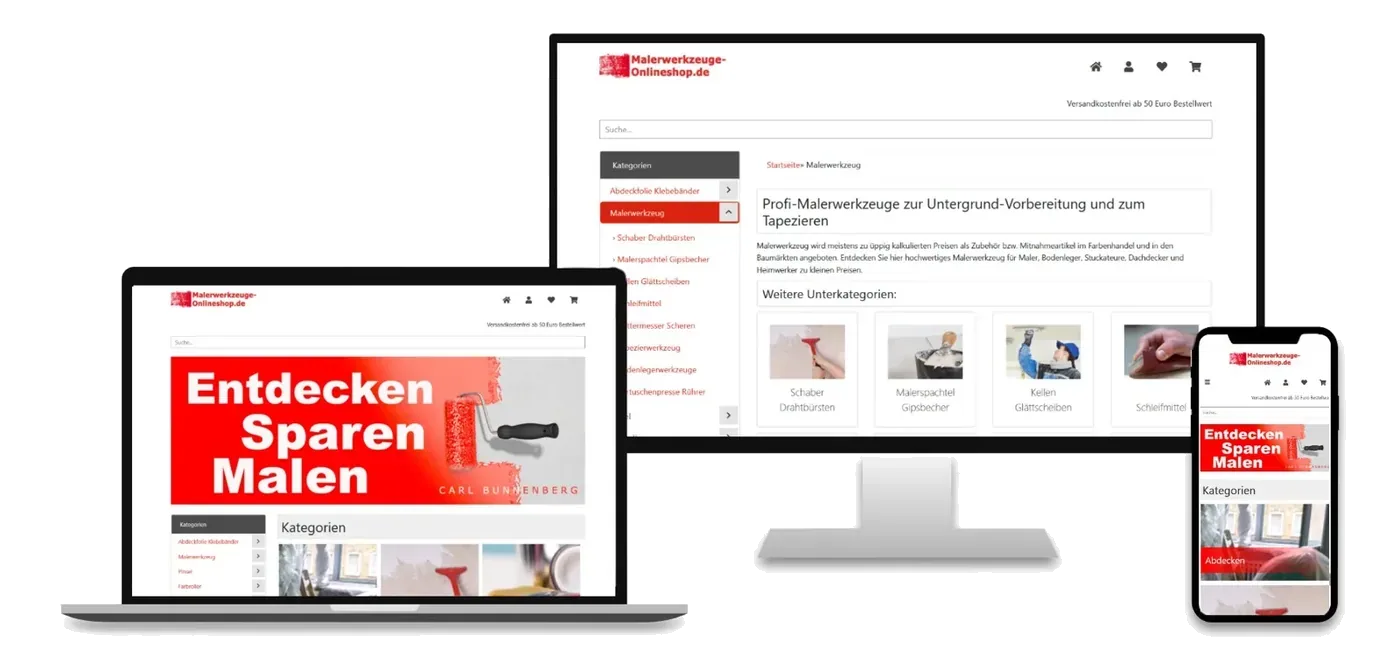 MALERWERKZEUGE-ONLINESHOP, Ansicht der Website