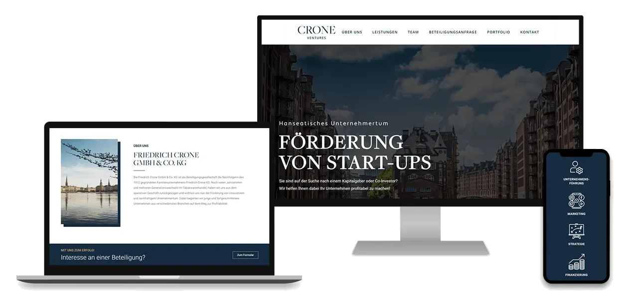 CRONE VENTURES, Ansicht der Website