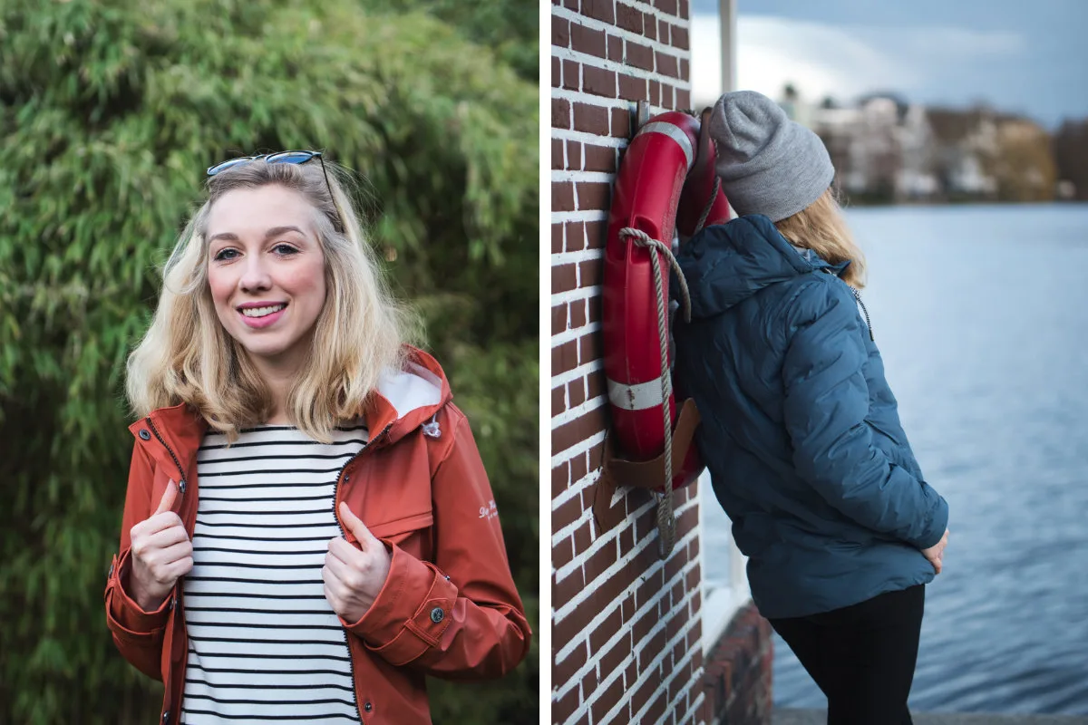 Produktfotografie für Dinghy Weather: zwei Personen in Outdoorjacken am Wasser