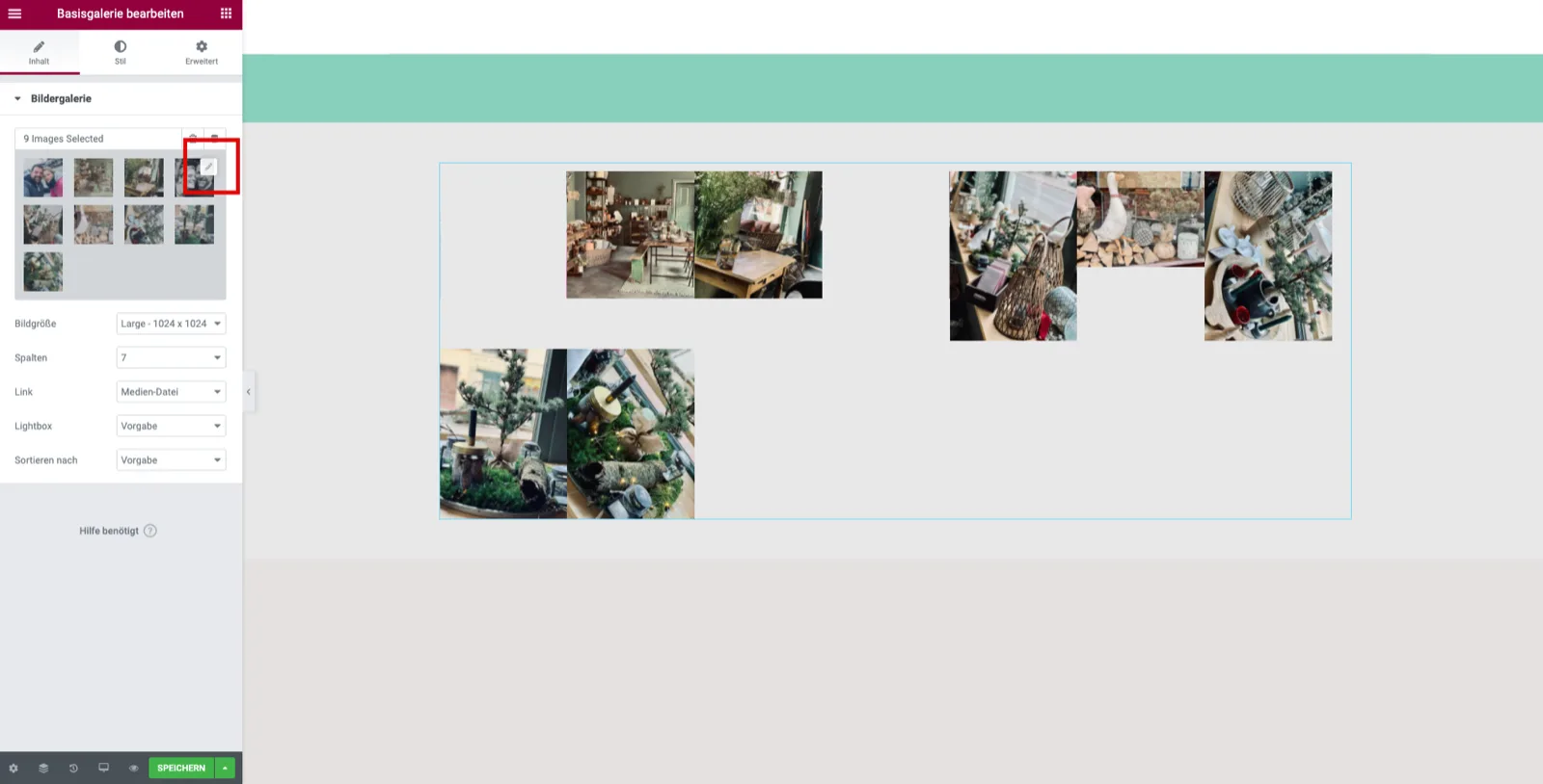 Bildergalerie-Element in Elementor mit dem Stiftsymbol