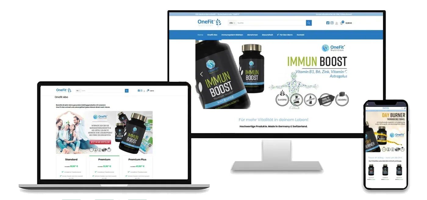 ONEFIT, Ansicht der Website