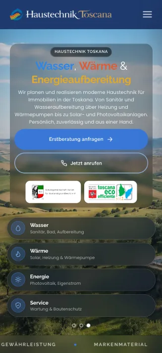 HAUSTECHNIK TOSCANA, Ansicht auf dem Smartphone