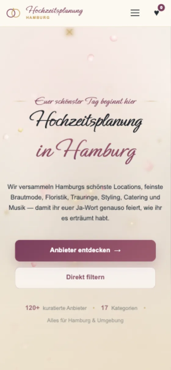 Hochzeitsplanung Hamburg, Ansicht auf dem Smartphone