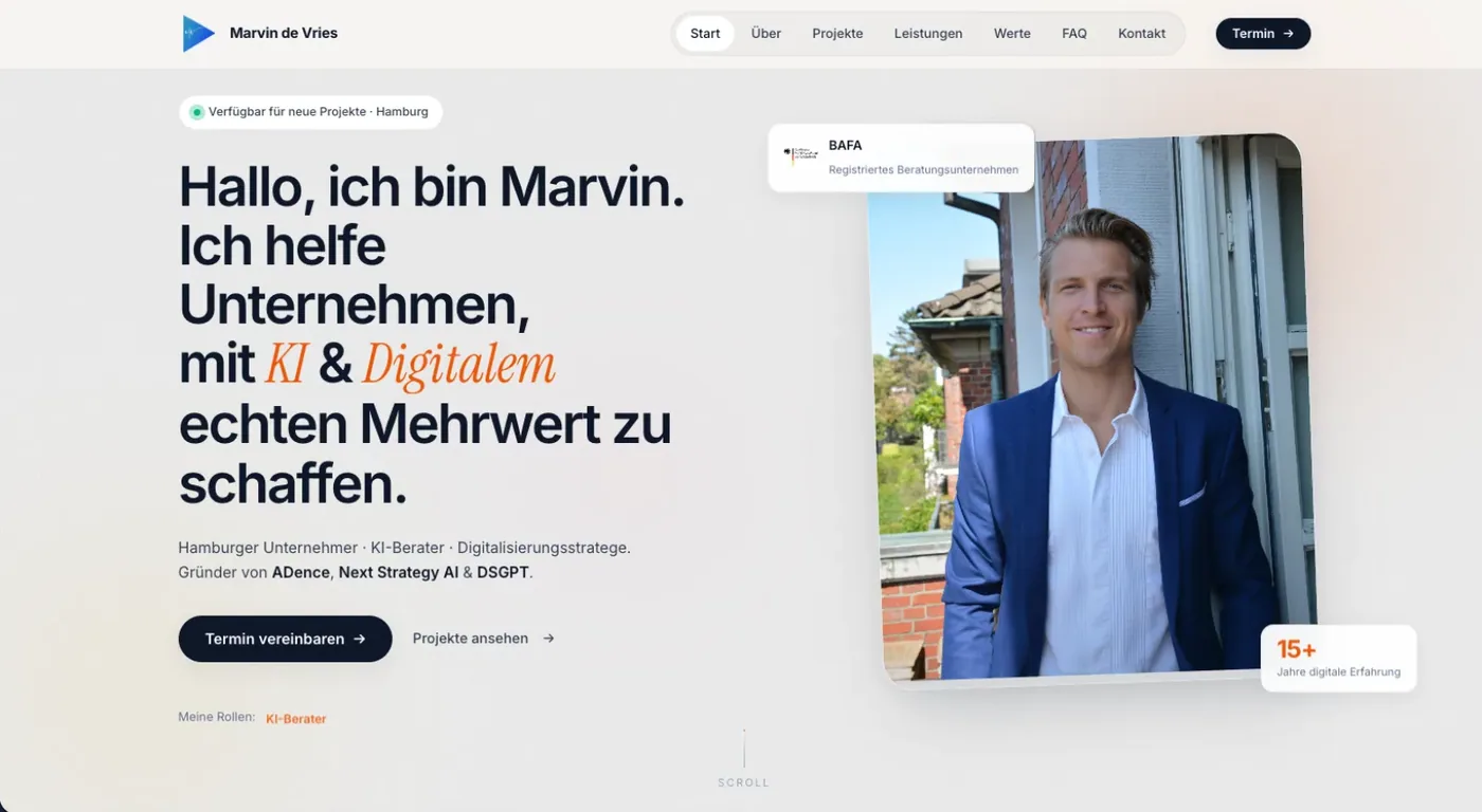 Marvin de Vries, Ansicht am Rechner