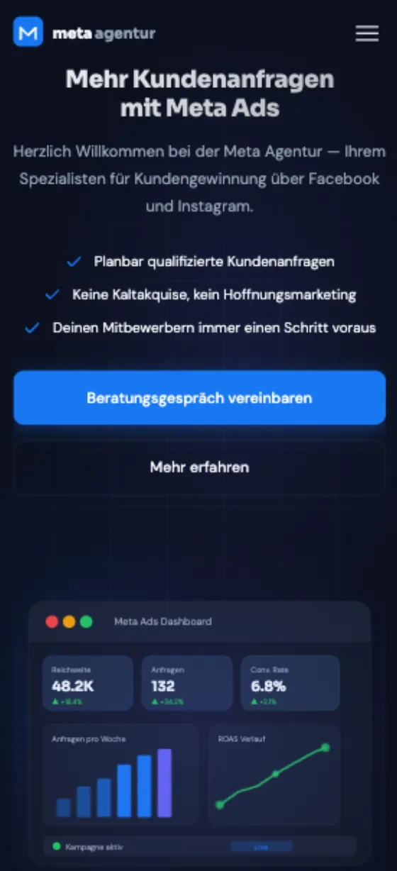 Meta Agentur, Ansicht auf dem Smartphone