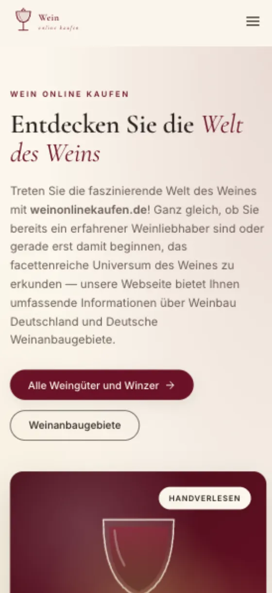 Wein online kaufen, Ansicht auf dem Smartphone