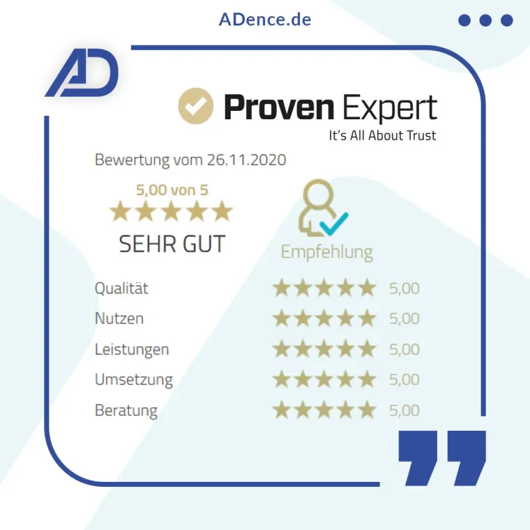 Adence Agentur Proven Expert Bewertung